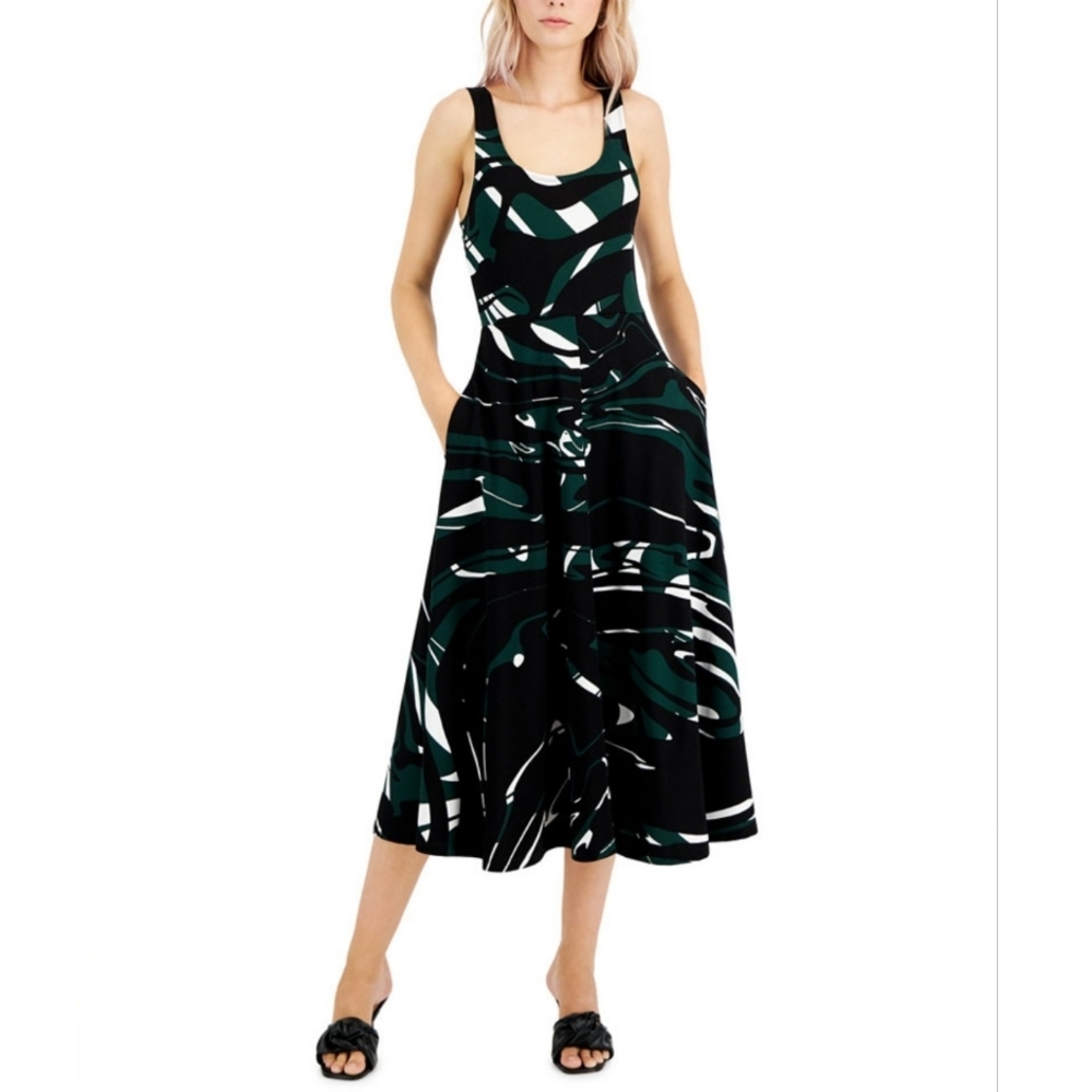 NWT•Alfani Women's Sleeveless Pullover Midi Dress With Pockets•Small•🖤💚🤍
